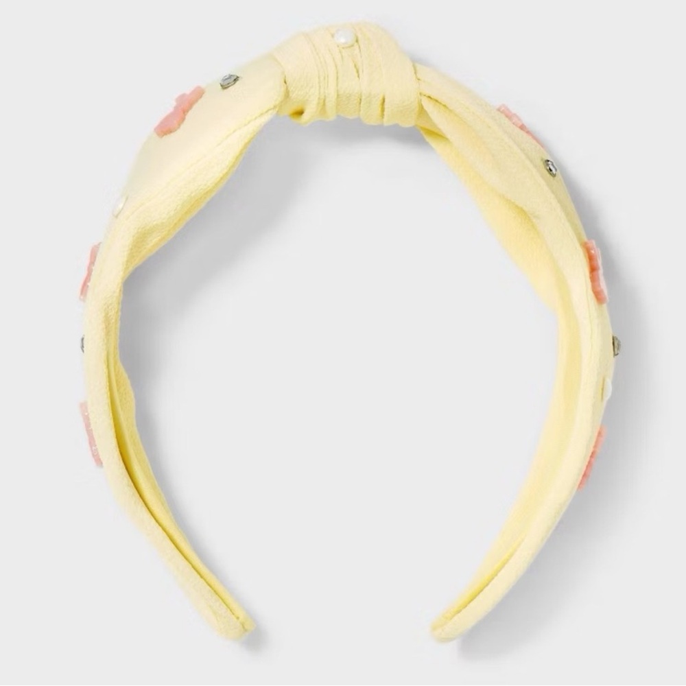 Yellow Bunny and Pearl Top Knot Women’s Headband Spring Hair Accessories NWT